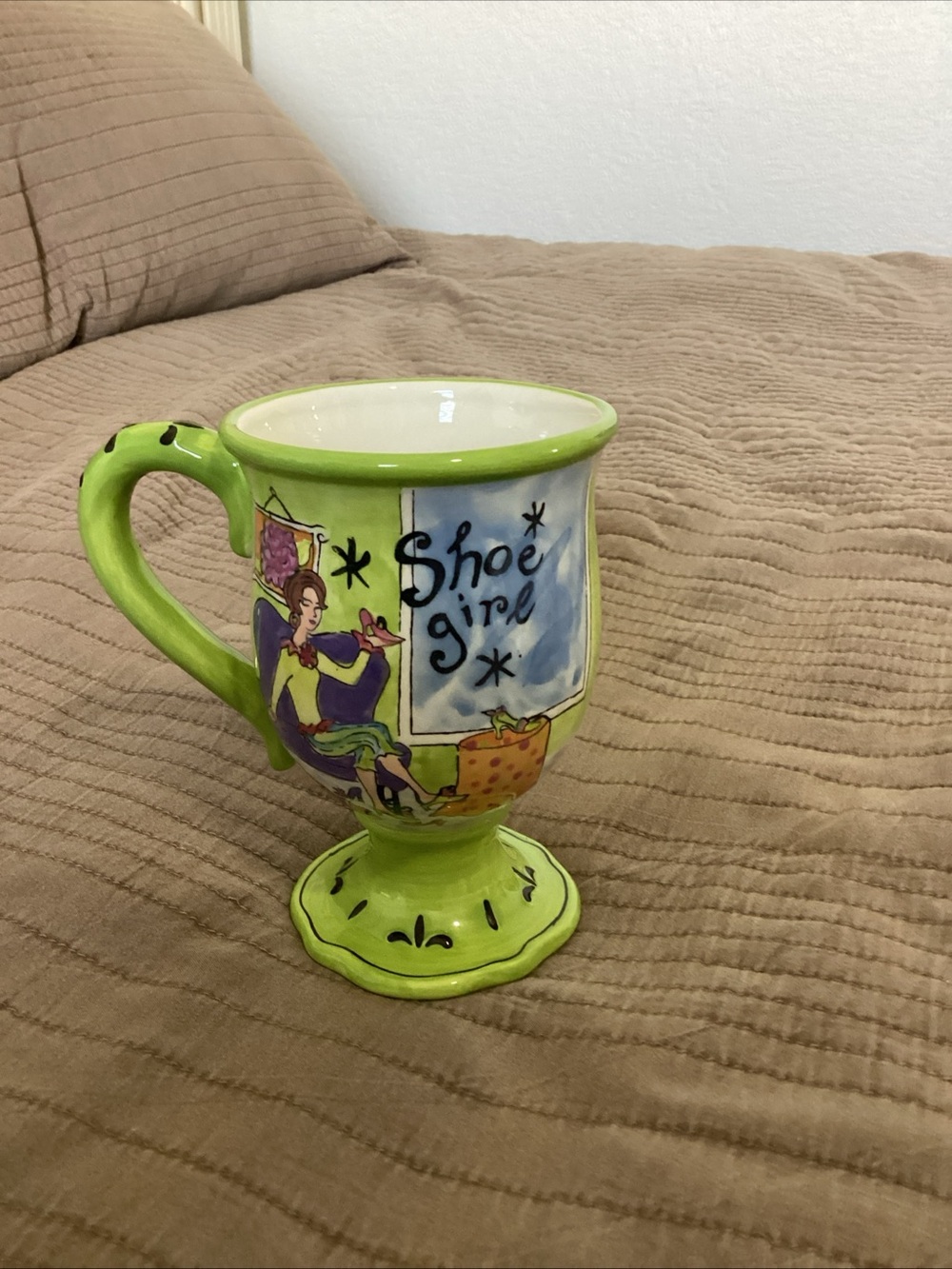 Certified International Lime Green 'Shoe Girl' Pedestal Ceramic Mug#Cottage Core